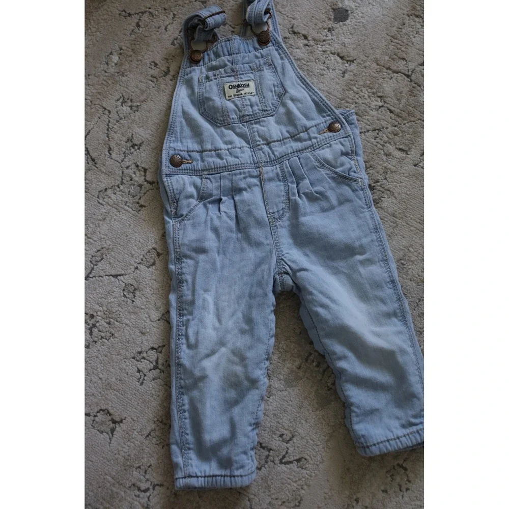 OshKosh B'gosh‎ Baby Denim Overalls 9M Light Wash Fleece Lined